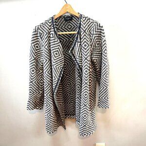 Talbots Heavyweight Chunky Wool Blend Geometric Open Front cardigan Sweater- Siz